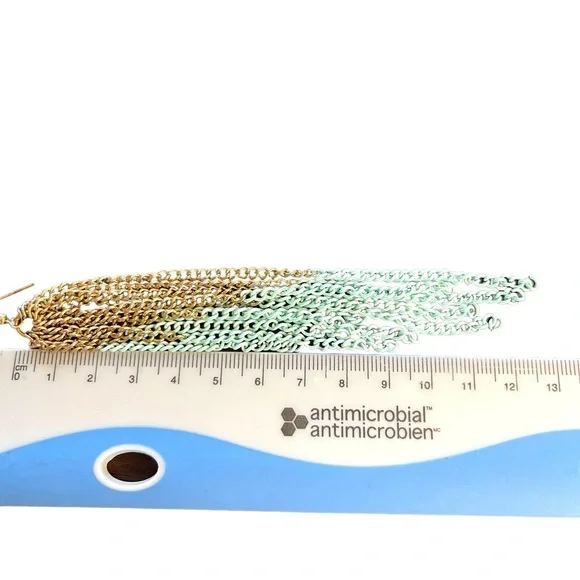 Gold and Mint Green Chain Tassel Fashion Earrings - Picture 5 of 5